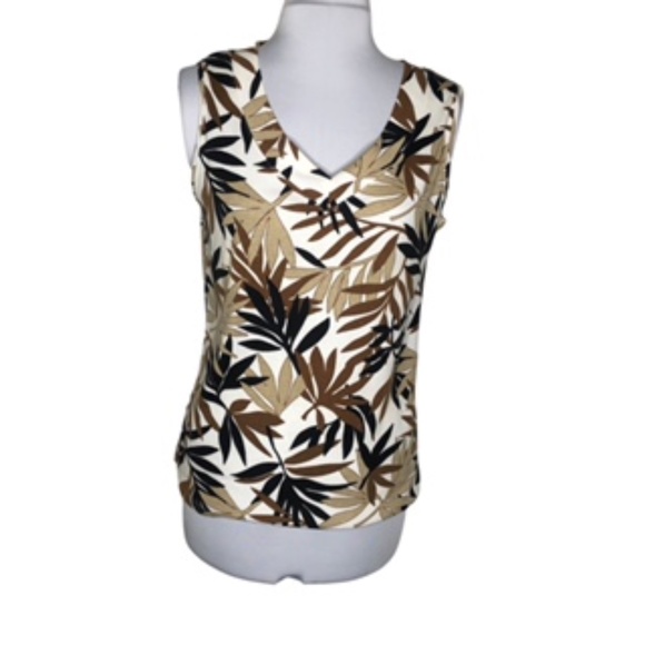 NWOT White Stag Leaf Print V-Neck Sleeveless Tank Top Size M (8-10) - Picture 1 of 6